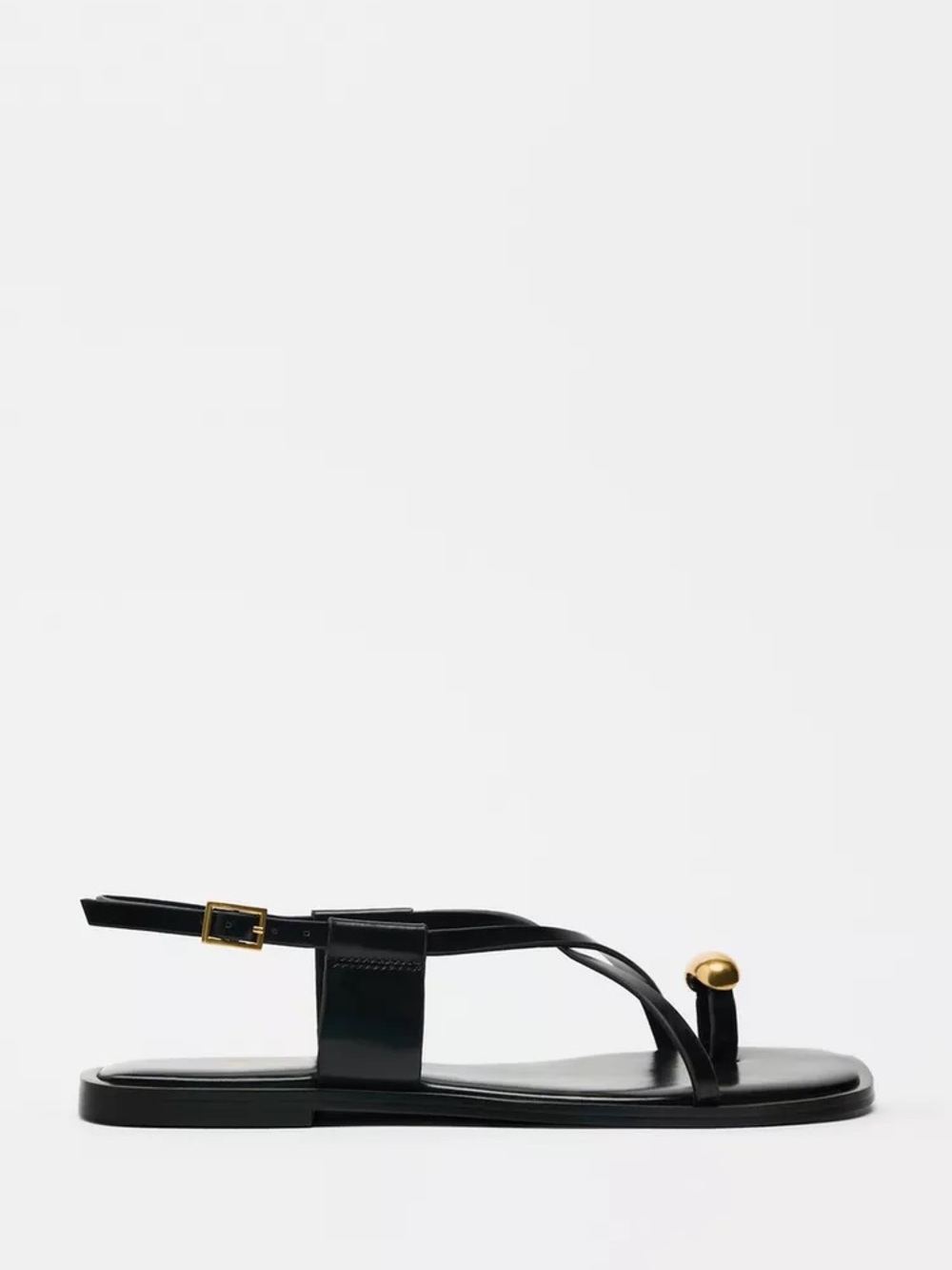 Zara Black Sandals with Gold Toe Accent - Picture 8 of 9